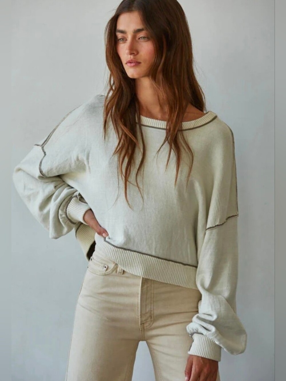 Anthropologie Boat Neck Oversized Sweater Cream/brown Small,Med,Large NWT$120